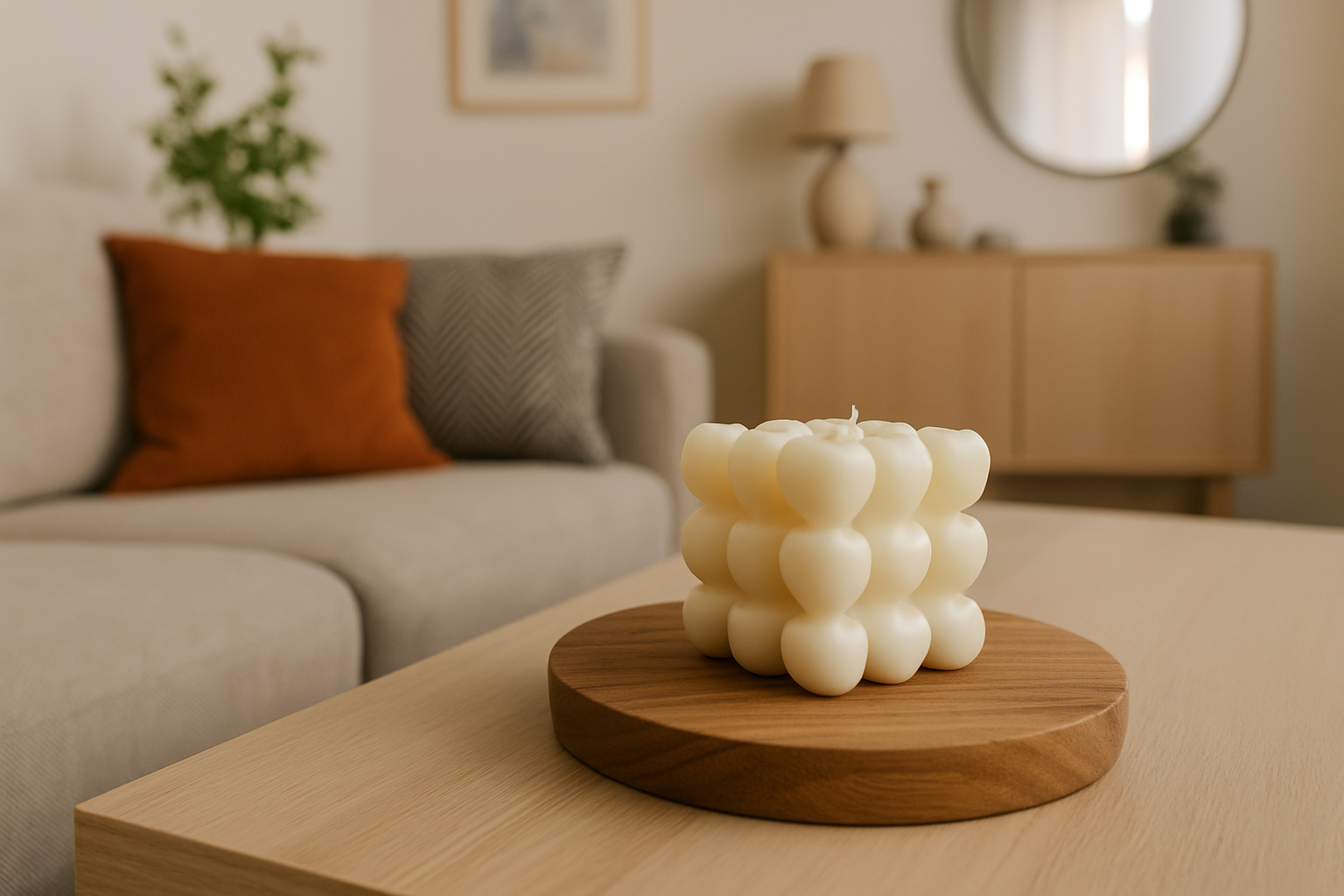 Heart Cube Candle - White - 9x9