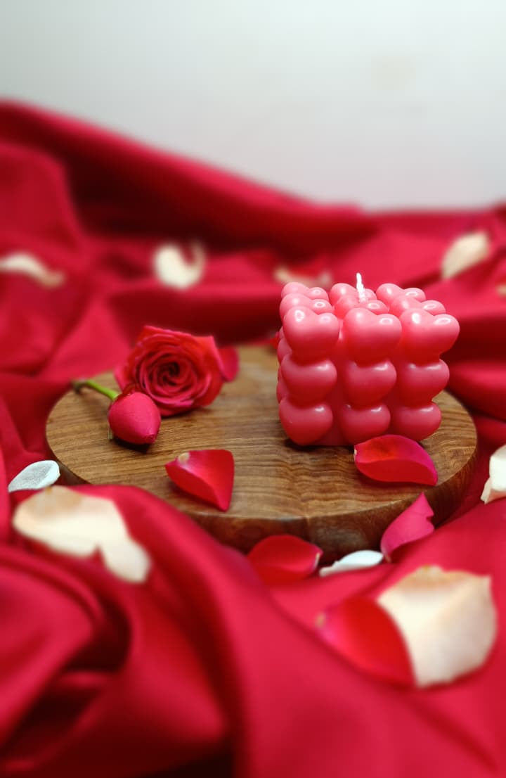 Heart Cube Candle - Pink - 9x9