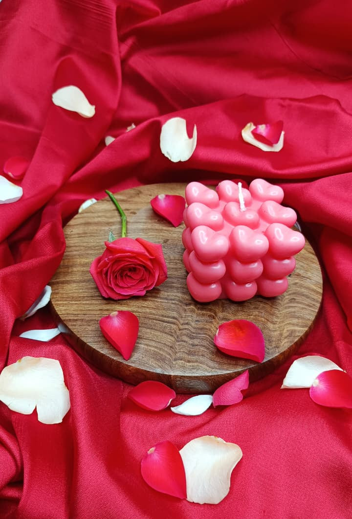 Heart Cube Candle - Pink - 9x9